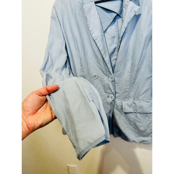 ROSETTA GETTY Light Blue Linen V-Neck Double Breasted Blazer Jacket Size 14 - Picture 5 of 15